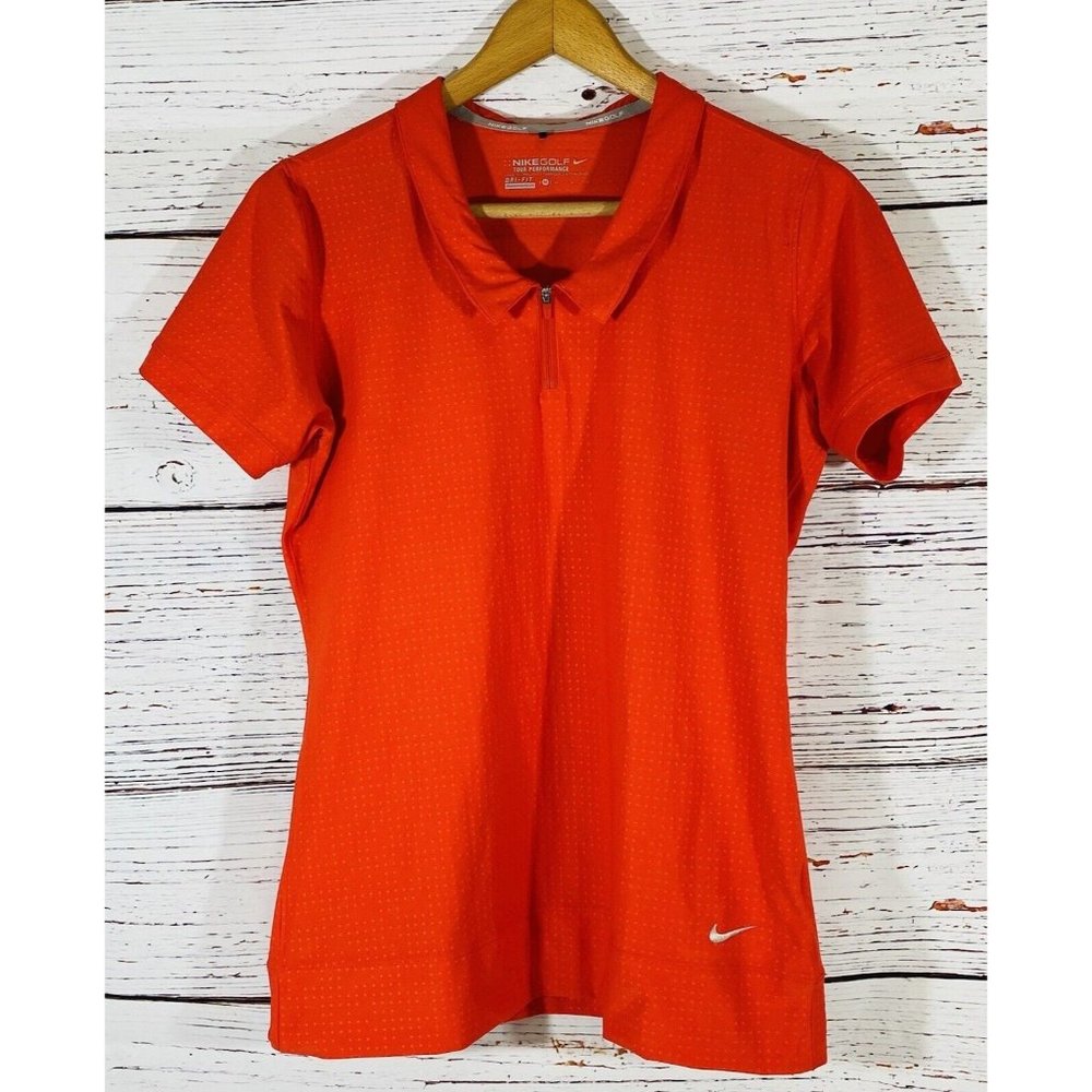 Nike Golf Tour Performance Dri-Fit Golf Shirt Womens Sz MedIum Red Orange Collar